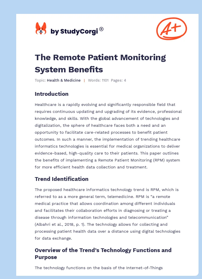 The Remote Patient Monitoring System Benefits. Page 1