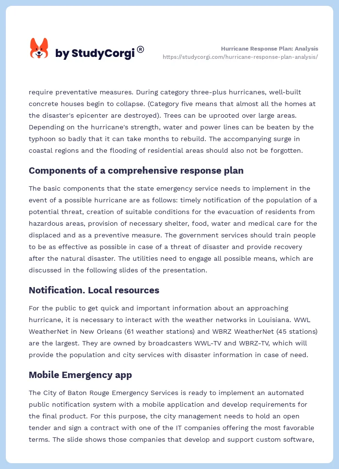 Hurricane Response Plan: Analysis. Page 2