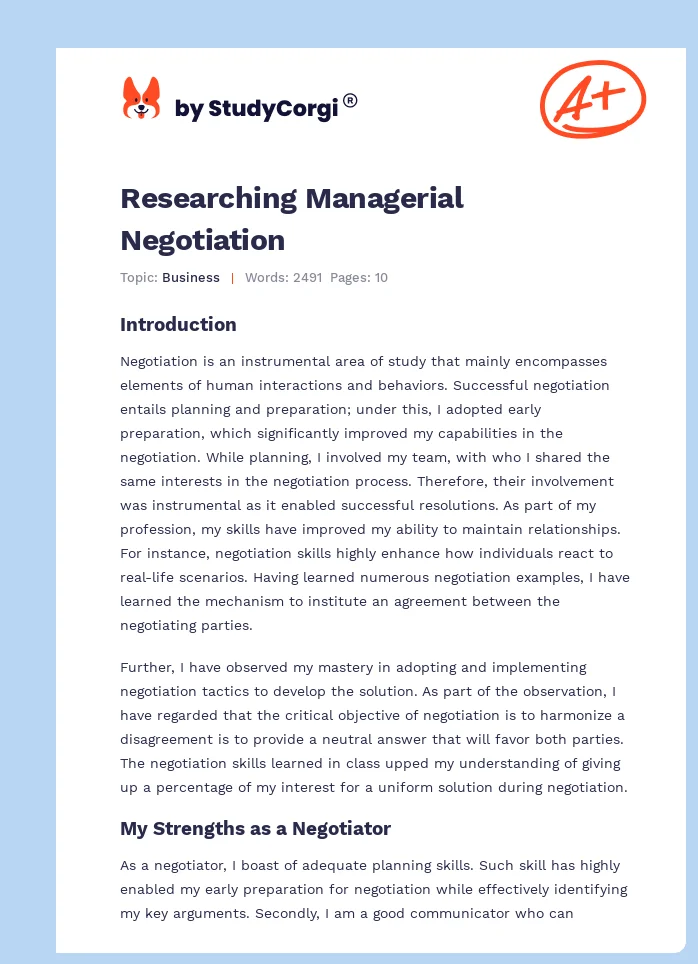 Researching Managerial Negotiation. Page 1
