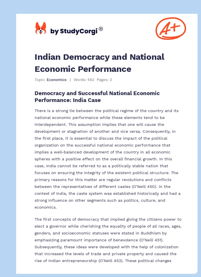 Indian Democracy and National Economic Performance. Page 1