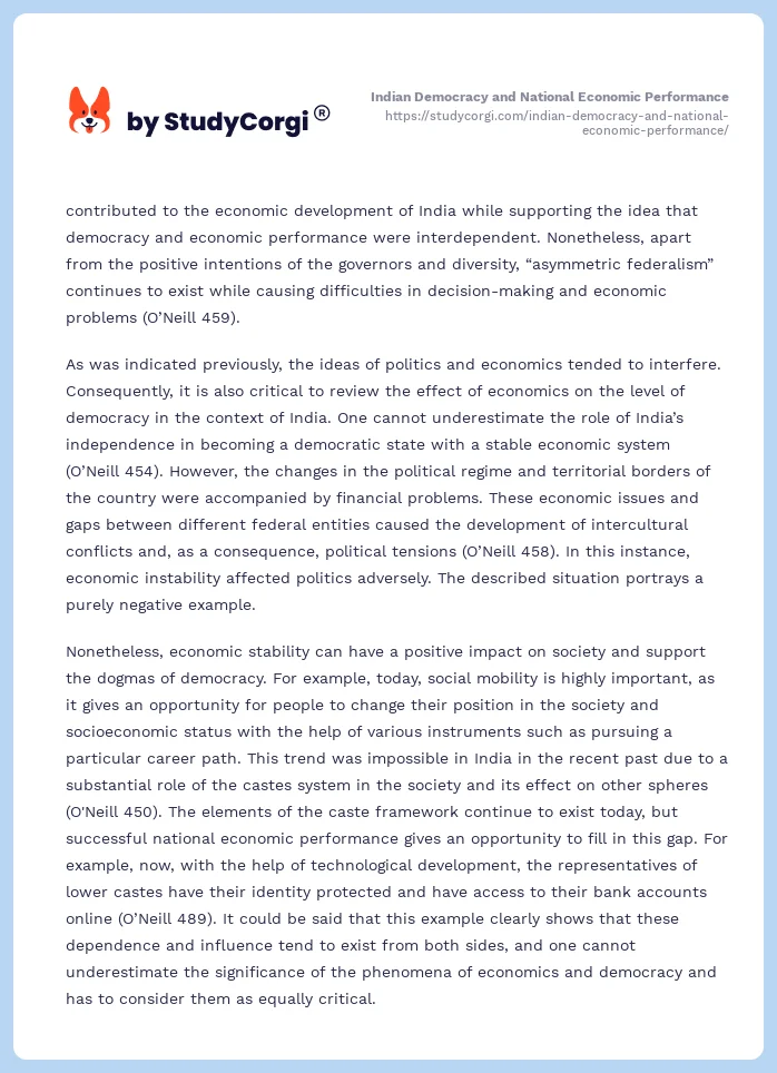 Indian Democracy and National Economic Performance. Page 2