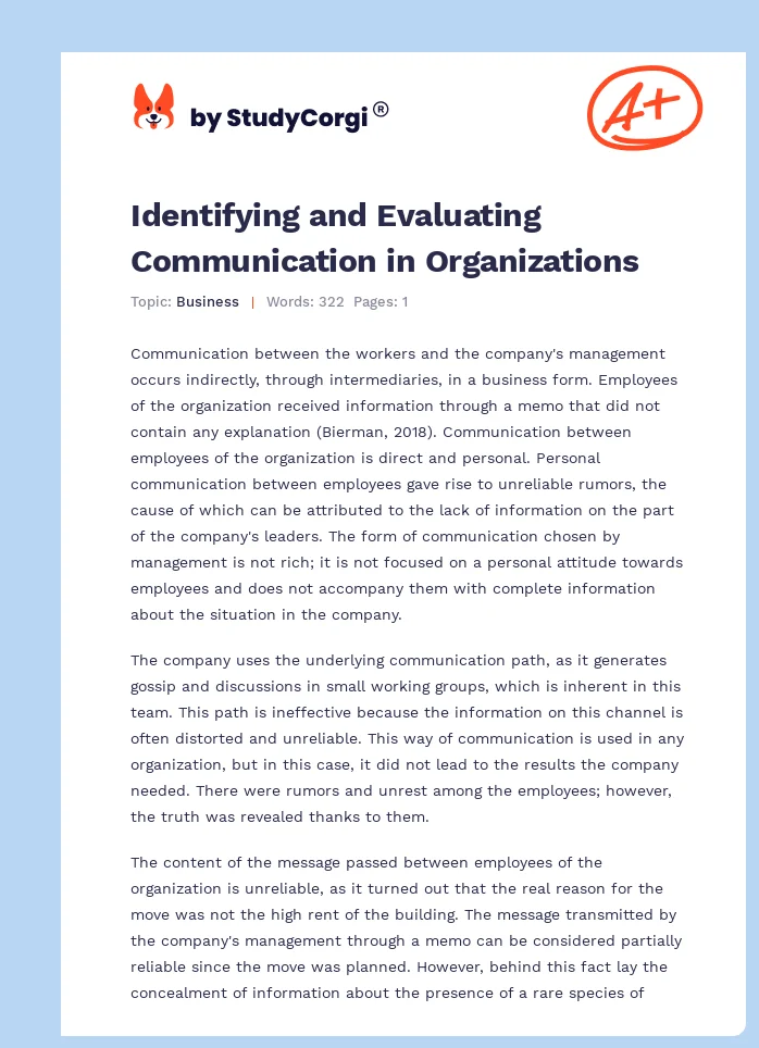 Identifying and Evaluating Communication in Organizations. Page 1