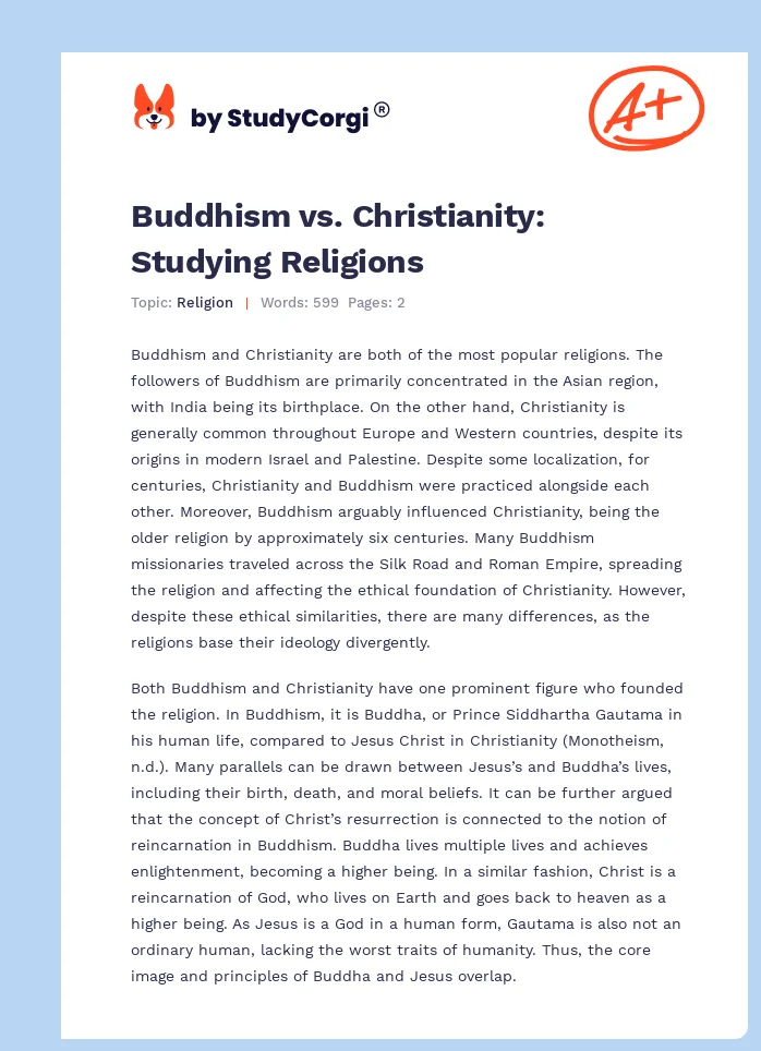 Buddhism vs. Christianity: Studying Religions. Page 1