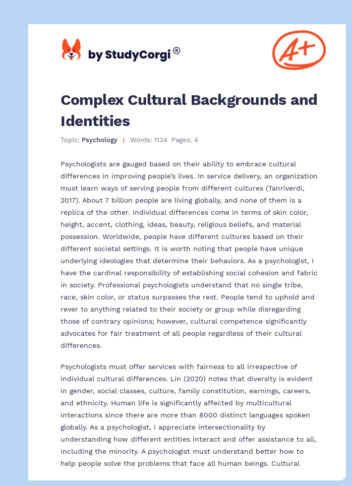 Complex Cultural Backgrounds and Identities. Page 1