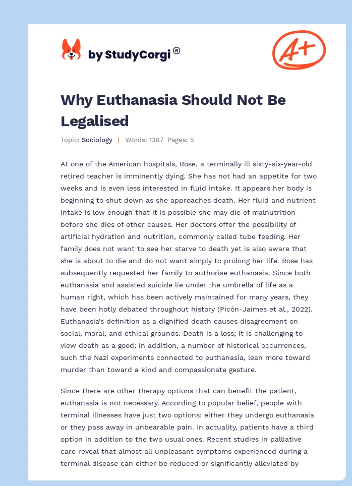 Why Euthanasia Should Not Be Legalised. Page 1