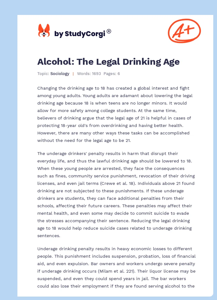 Alcohol: The Legal Drinking Age. Page 1