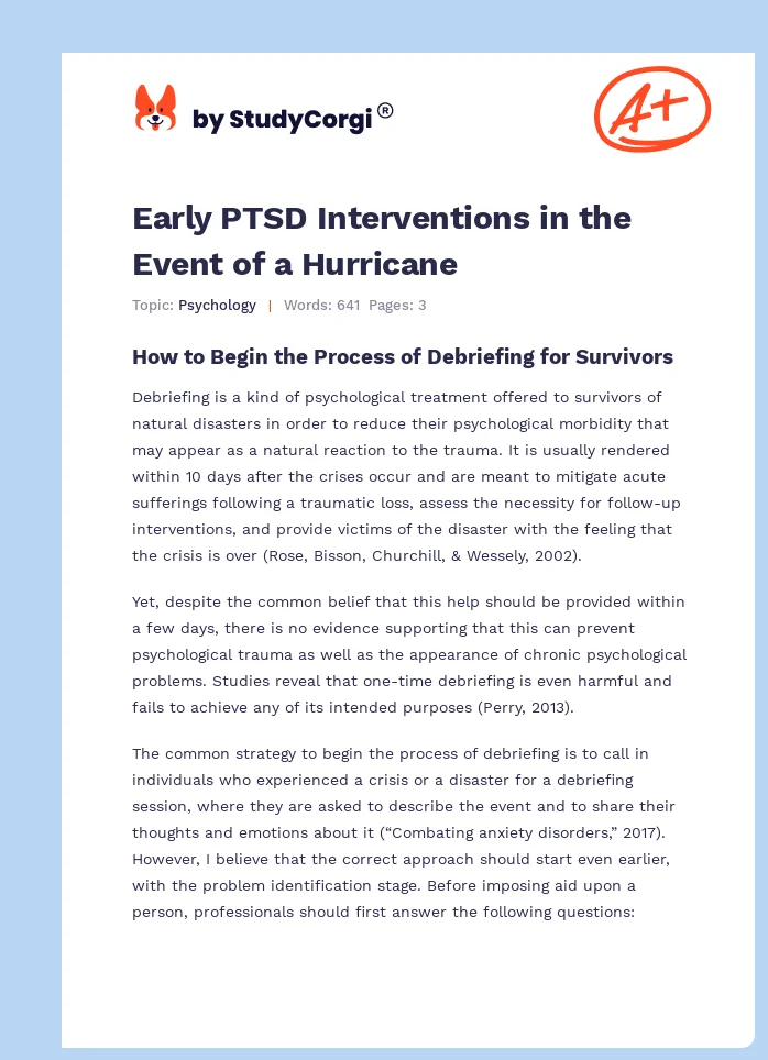 Early PTSD Interventions in the Event of a Hurricane. Page 1