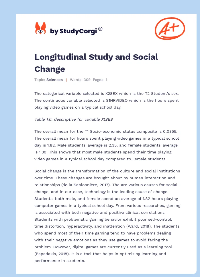 Longitudinal Study and Social Change. Page 1