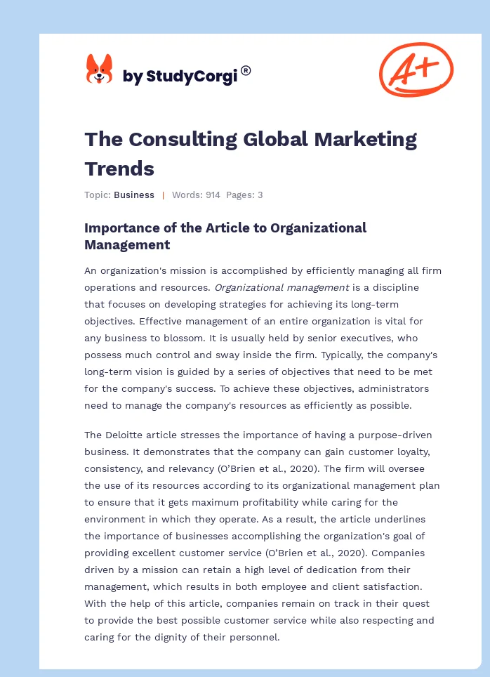 The Consulting Global Marketing Trends. Page 1