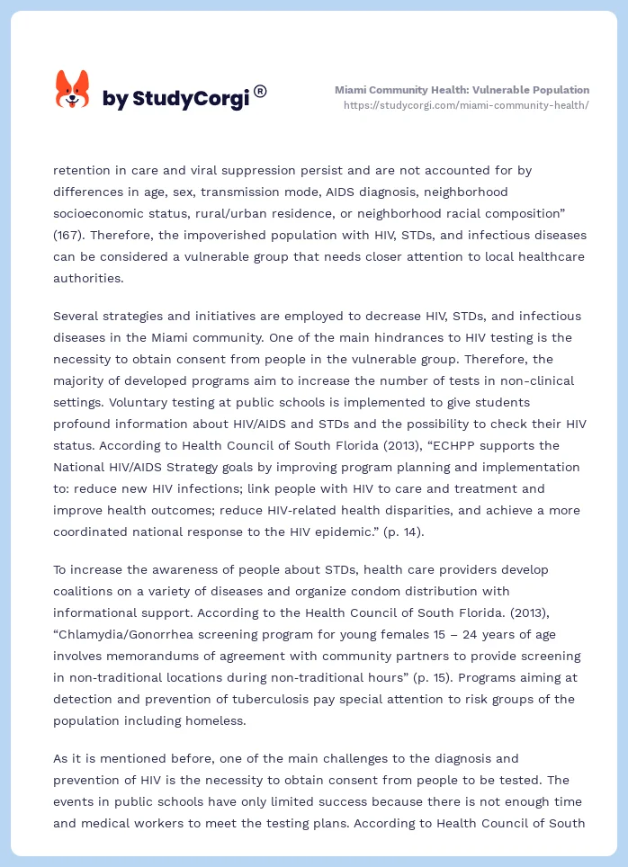 Miami Community Health: Vulnerable Population. Page 2