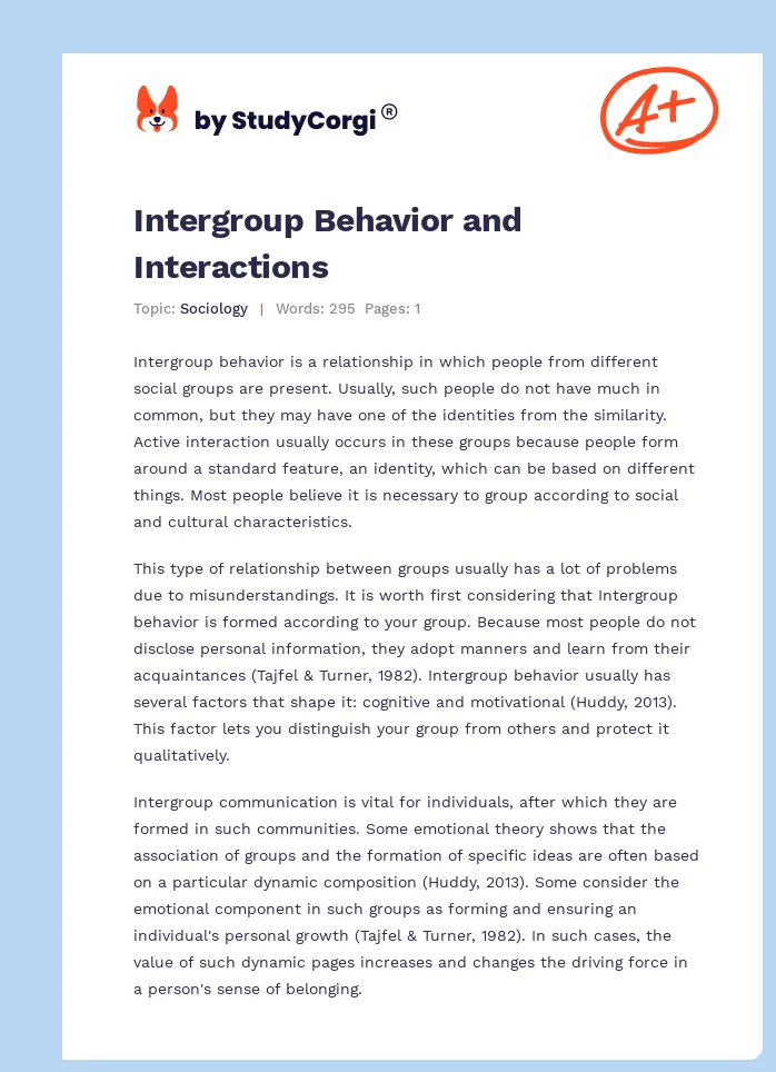 Intergroup Behavior and Interactions. Page 1