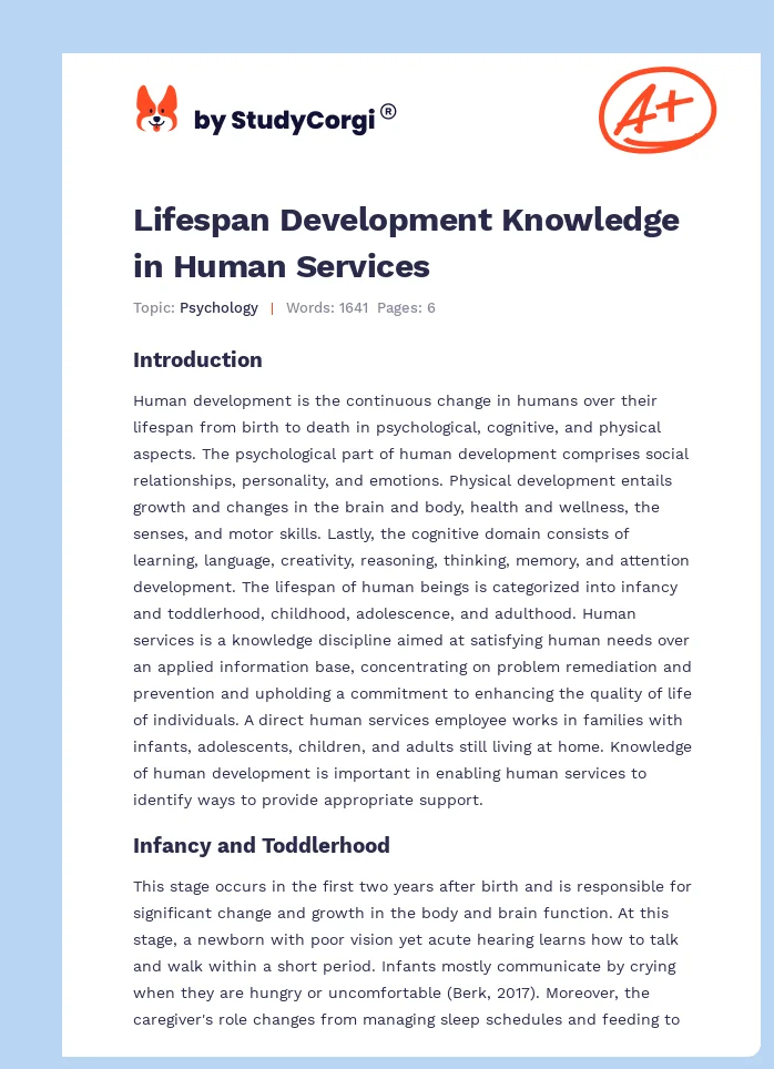 Lifespan Development Knowledge in Human Services. Page 1