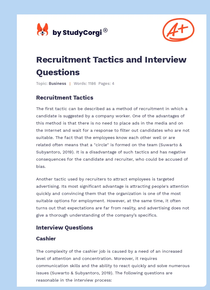 Recruitment Tactics and Interview Questions. Page 1