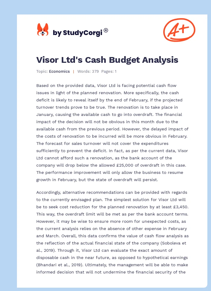 Visor Ltd's Cash Budget Analysis. Page 1