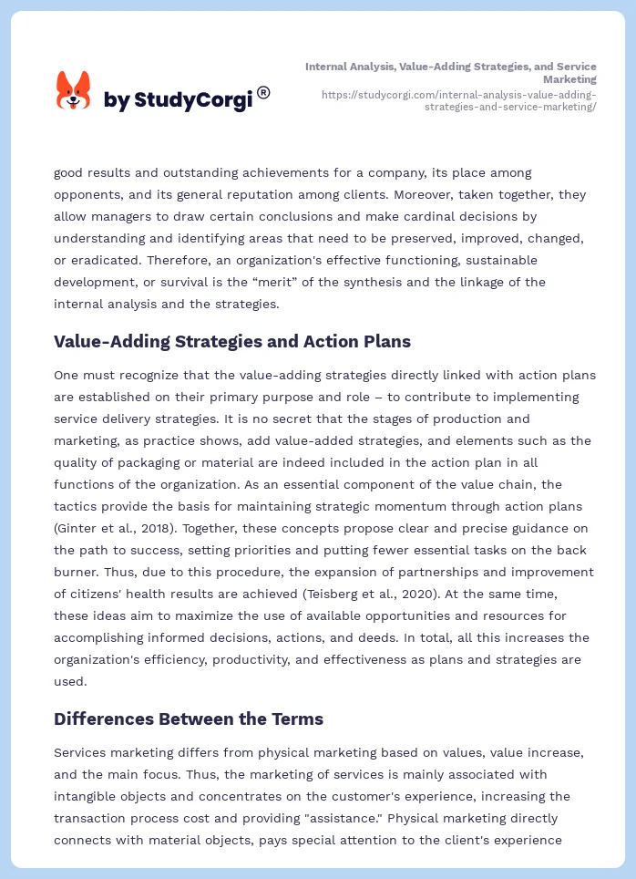 Internal Analysis, Value-Adding Strategies, and Service Marketing. Page 2