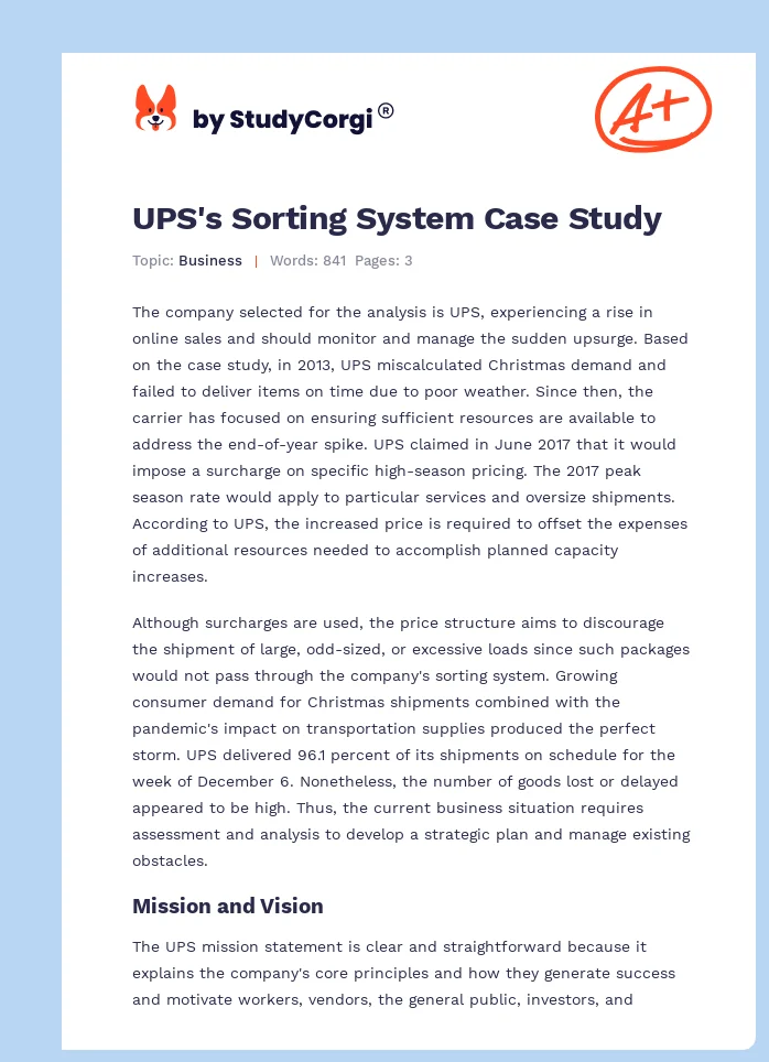 UPS's Sorting System Case Study. Page 1