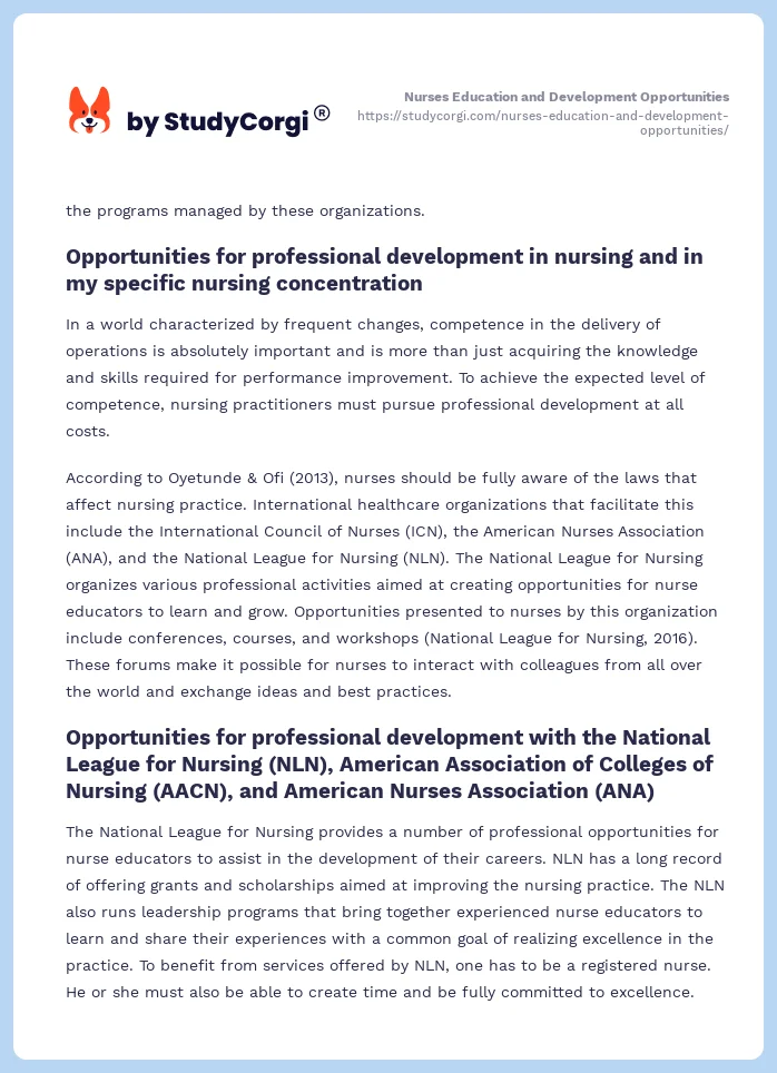 Nurses Education and Development Opportunities. Page 2