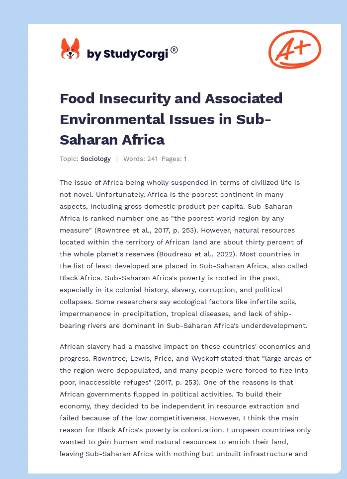 Food Insecurity and Associated Environmental Issues in Sub-Saharan Africa. Page 1