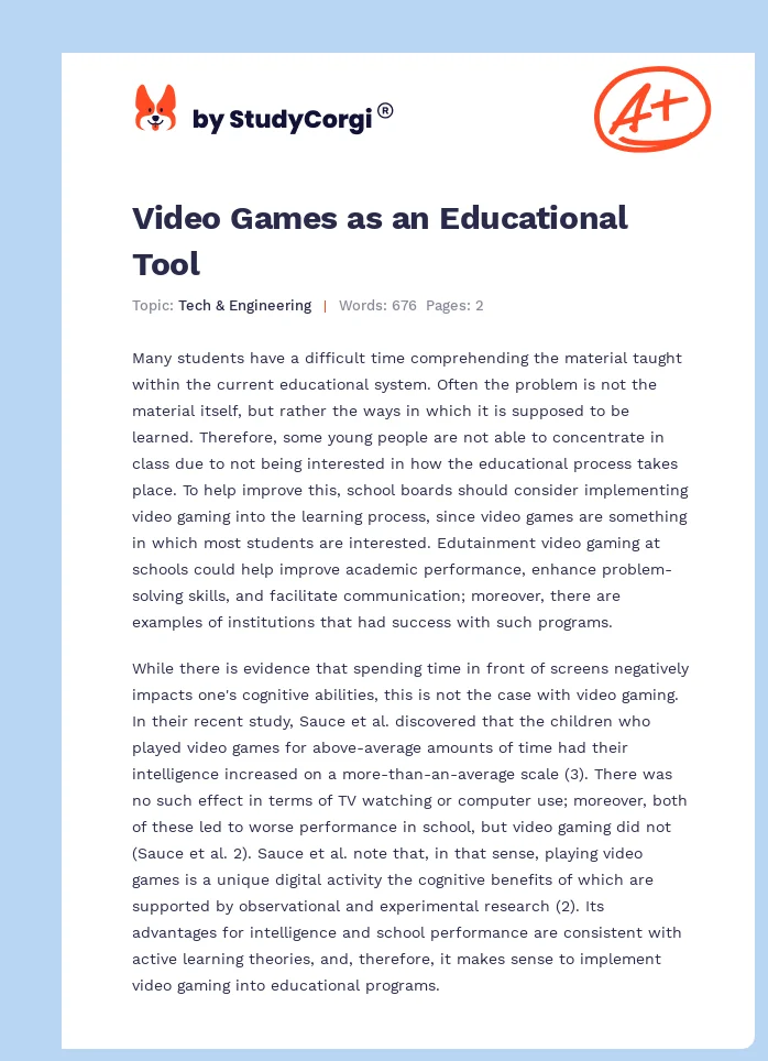 Video Games as an Educational Tool. Page 1