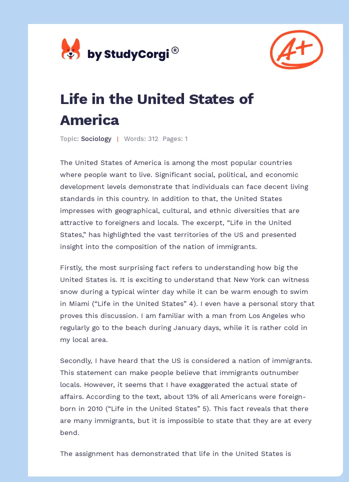 Life in the United States of America. Page 1