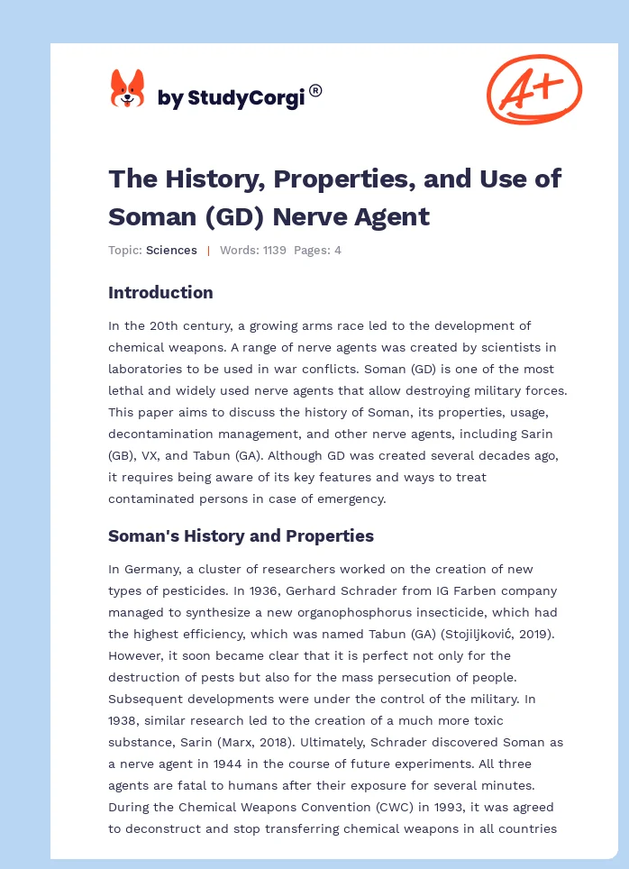 The History, Properties, and Use of Soman (GD) Nerve Agent. Page 1