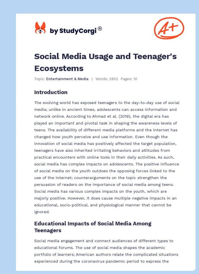Social Media Usage and Teenager's Ecosystems. Page 1
