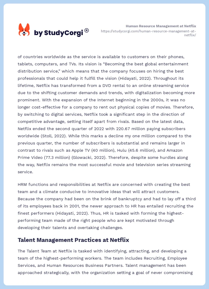 Human Resource Management at Netflix. Page 2