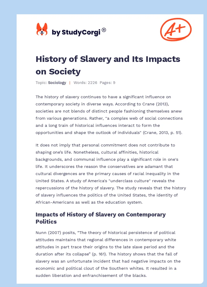 History of Slavery and Its Impacts on Society. Page 1