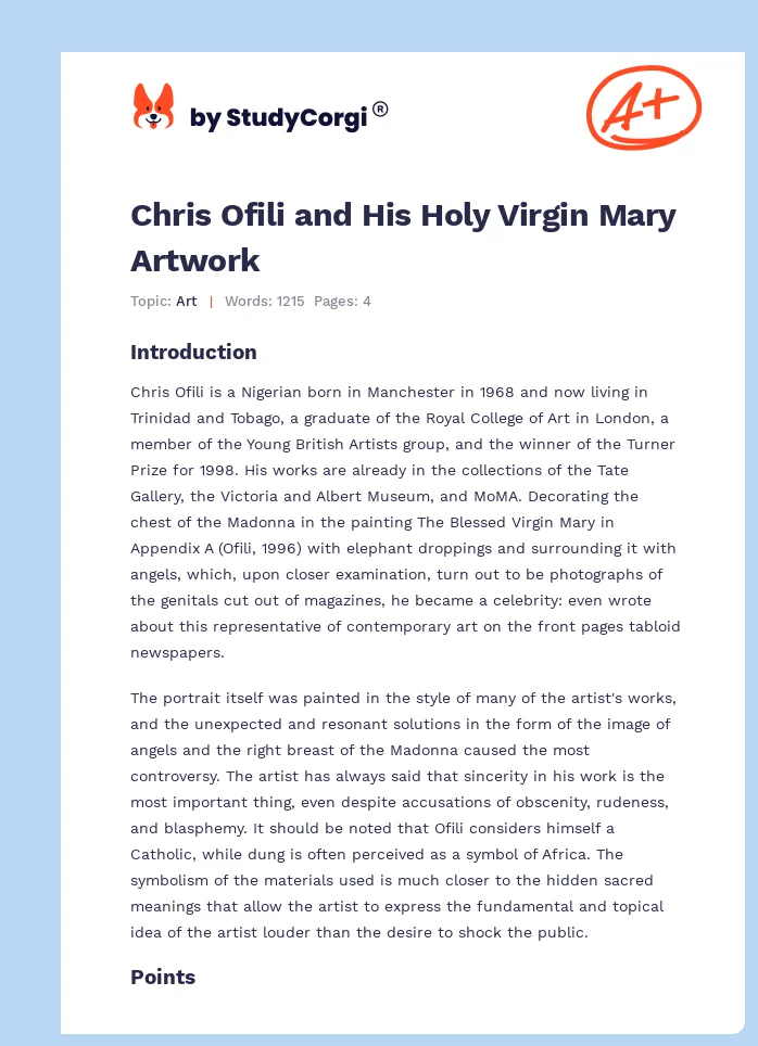 Chris Ofili and His Holy Virgin Mary Artwork. Page 1