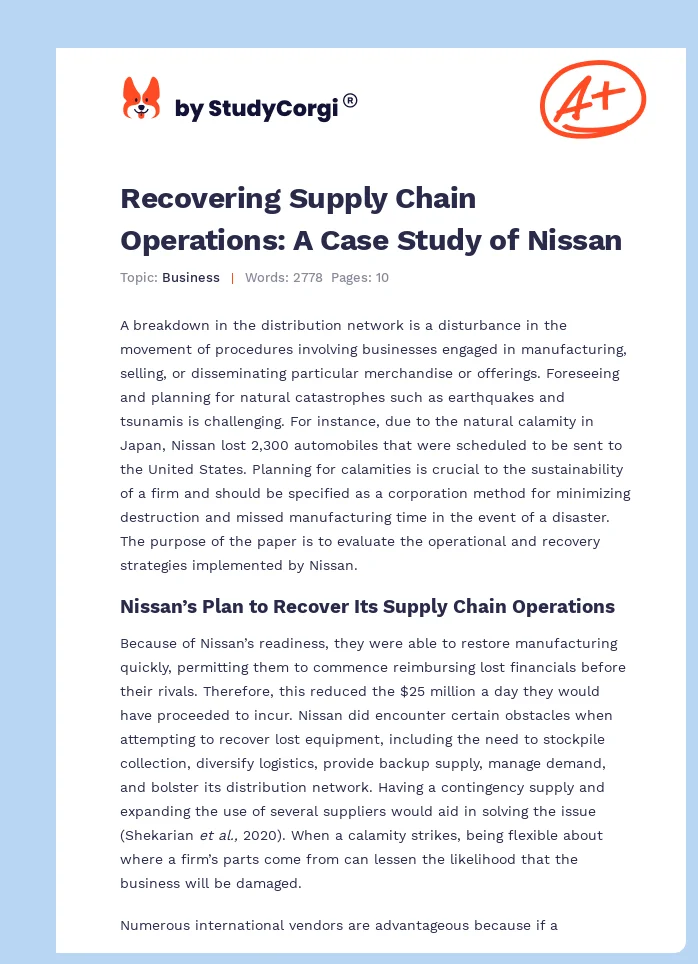 Recovering Supply Chain Operations: A Case Study of Nissan. Page 1