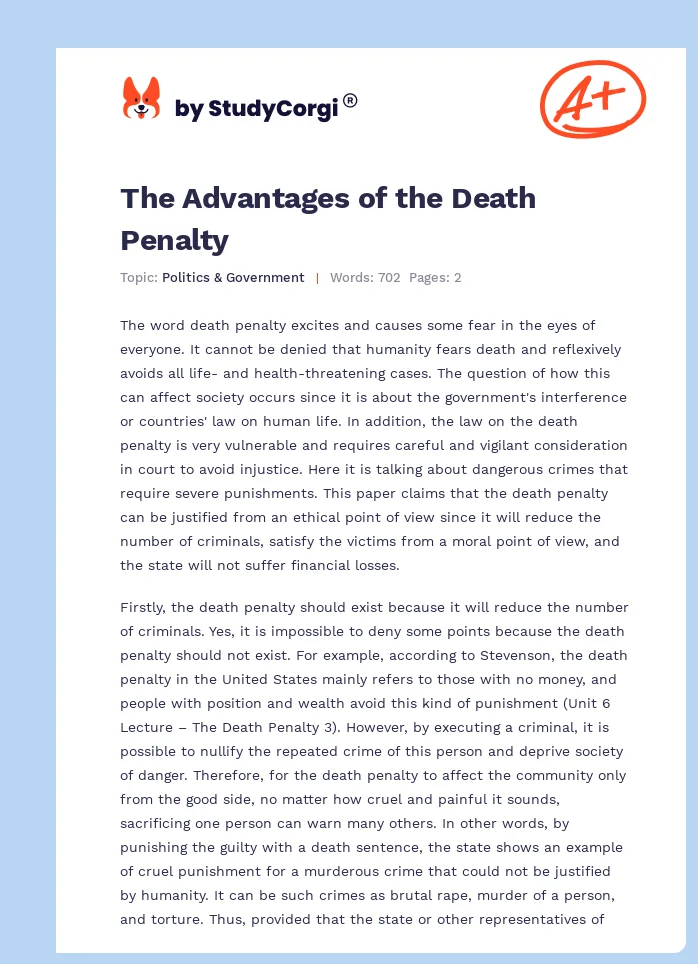 The Advantages of the Death Penalty. Page 1
