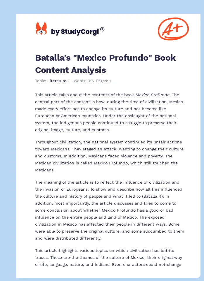 Batalla's "Mexico Profundo" Book Content Analysis. Page 1