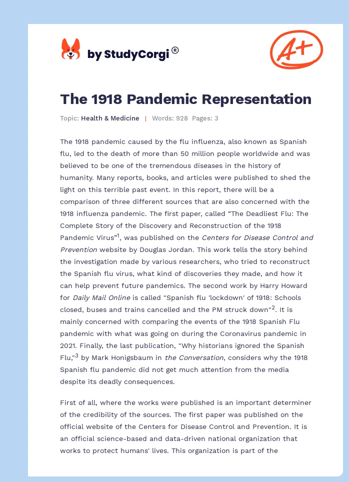 The 1918 Pandemic Representation. Page 1