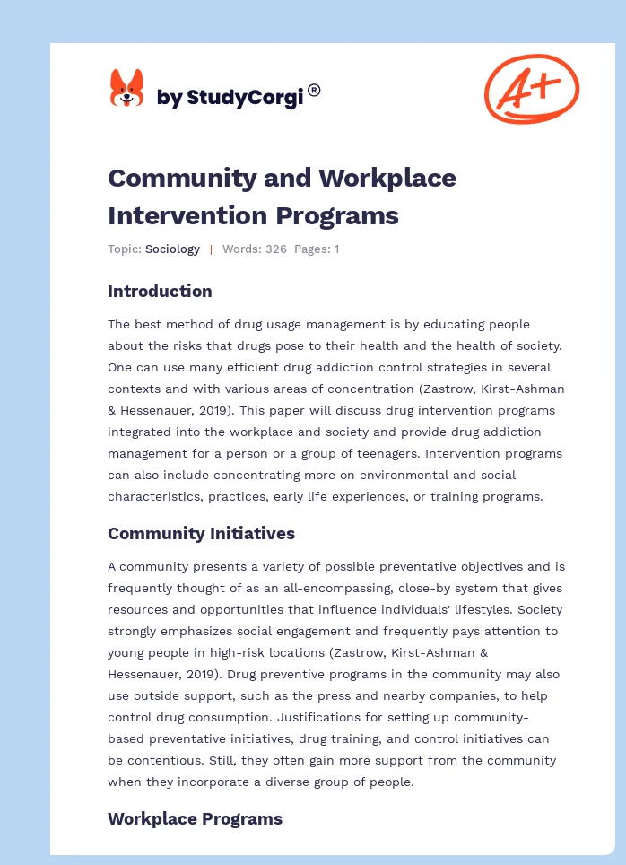 Community and Workplace Intervention Programs. Page 1
