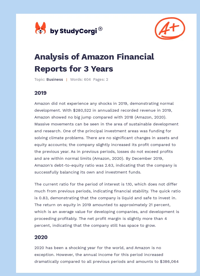 Analysis of Amazon Financial Reports for 3 Years. Page 1