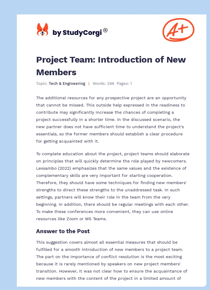 Project Team: Introduction of New Members. Page 1
