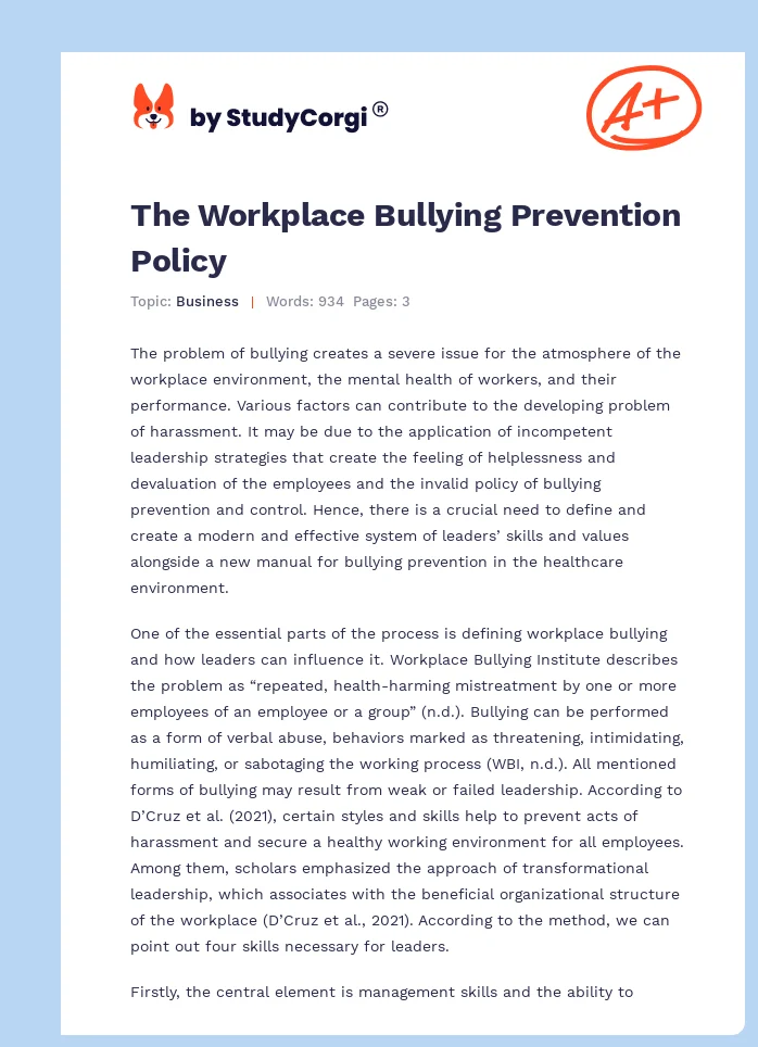 The Workplace Bullying Prevention Policy. Page 1