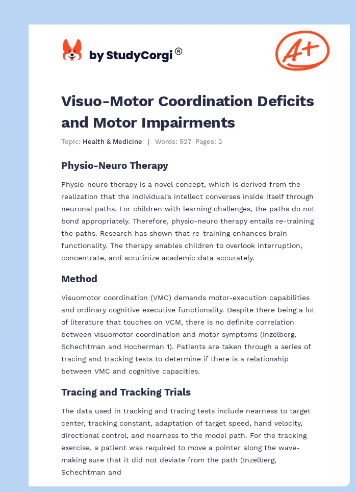 Visuo-Motor Coordination Deficits and Motor Impairments. Page 1