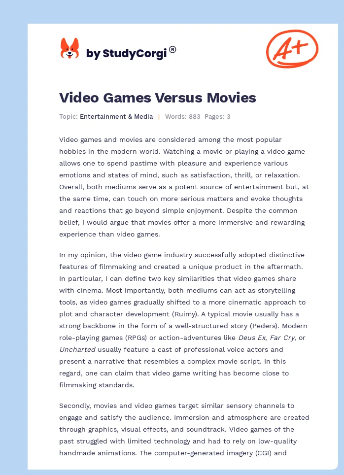 Video Games Versus Movies. Page 1