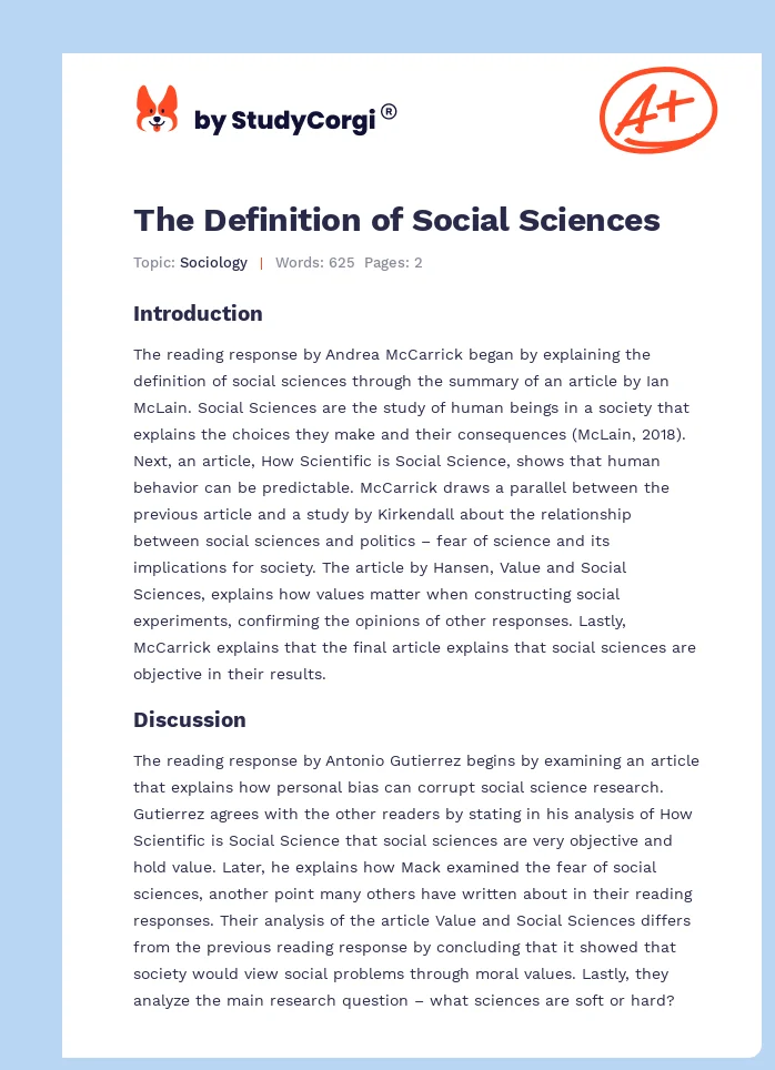 The Definition of Social Sciences. Page 1