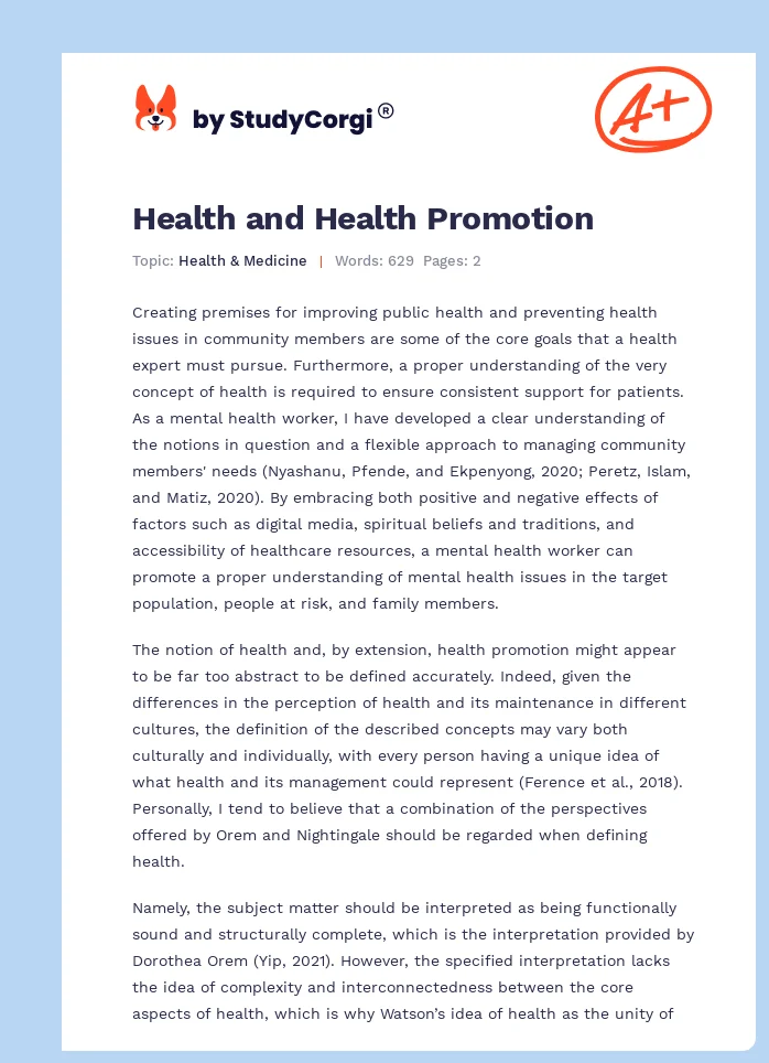 Health and Health Promotion. Page 1