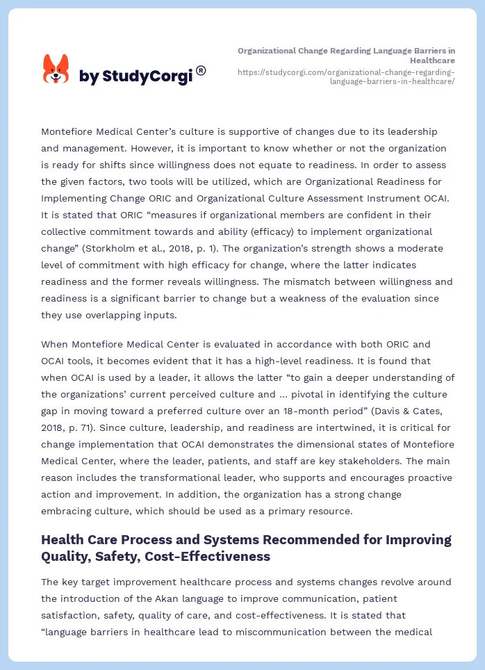 Organizational Change Regarding Language Barriers in Healthcare. Page 2