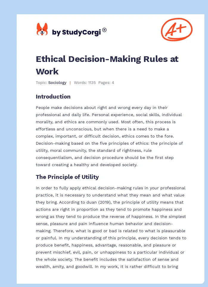 Ethical Decision-Making Rules at Work. Page 1