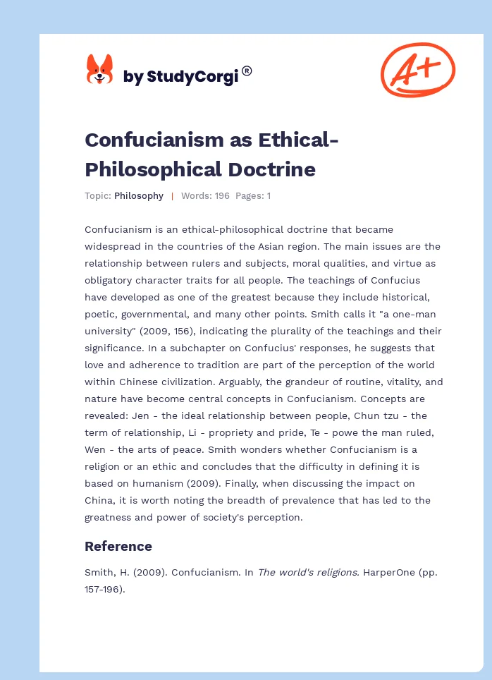Confucianism as Ethical-Philosophical Doctrine. Page 1