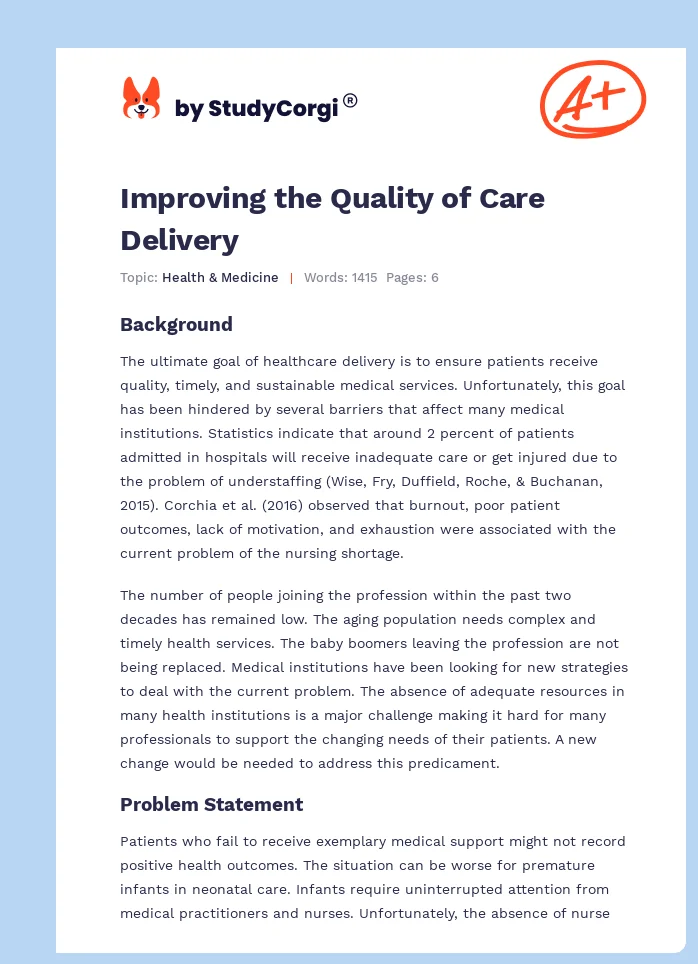 Improving the Quality of Care Delivery. Page 1