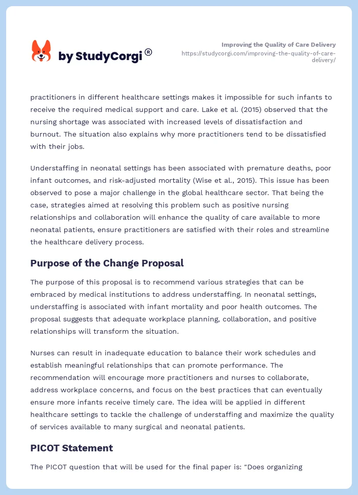 Improving the Quality of Care Delivery. Page 2