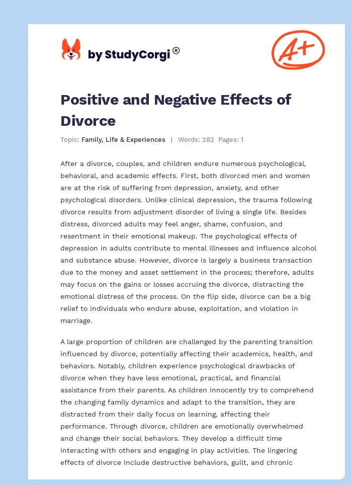 Positive and Negative Effects of Divorce. Page 1