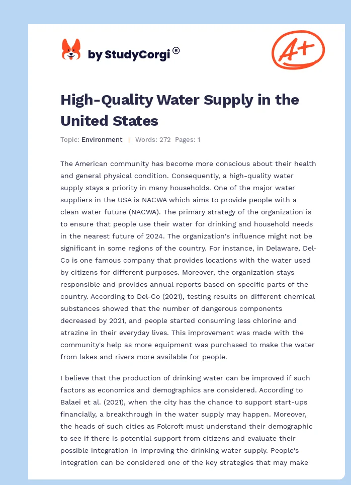 High-Quality Water Supply in the United States. Page 1
