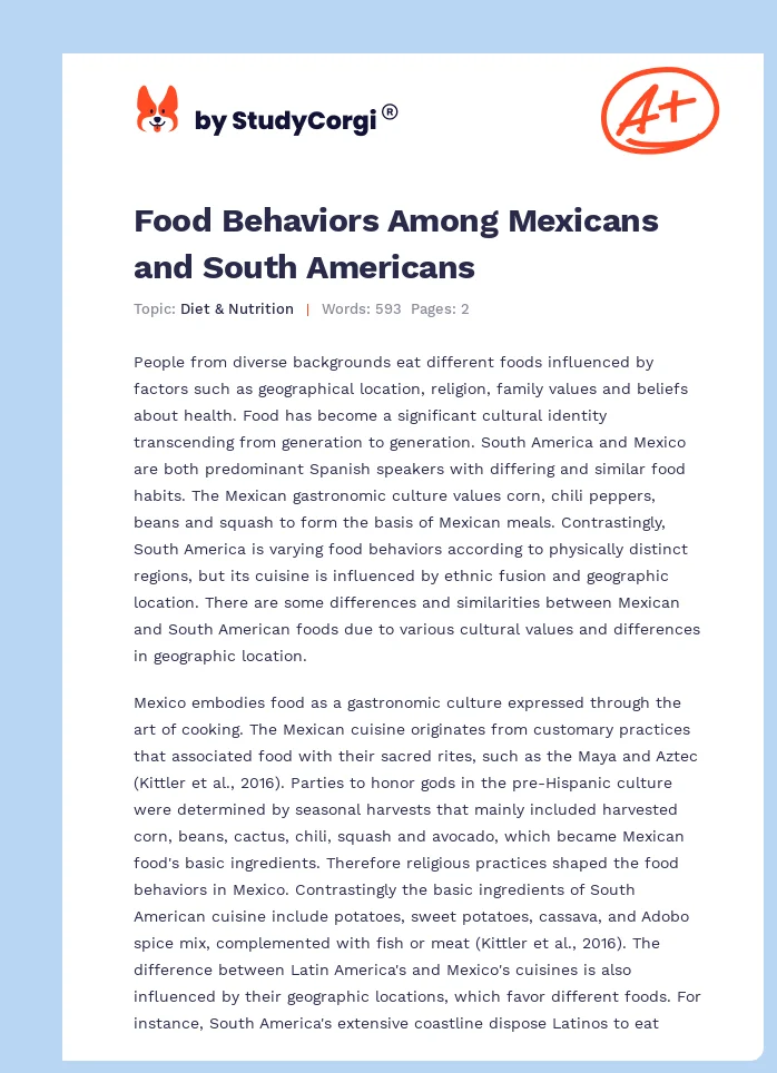 Food Behaviors Among Mexicans and South Americans. Page 1