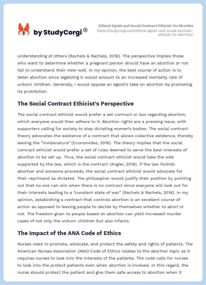 Ethical Egoist and Social Contract Ethicist: On Abortion. Page 2